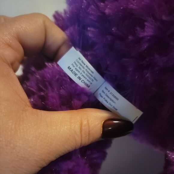 Toy Factory Plush Purple Polka Dot Bear with Ribbon 18" Super Soft 2017 - Picture 6 of 8